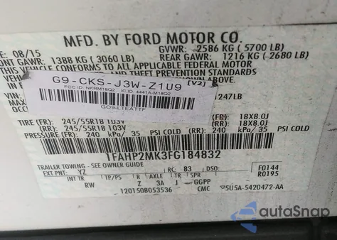 2015 Ford Taurus from USA, damaged, VIN 1FAHP2MK3FG184832